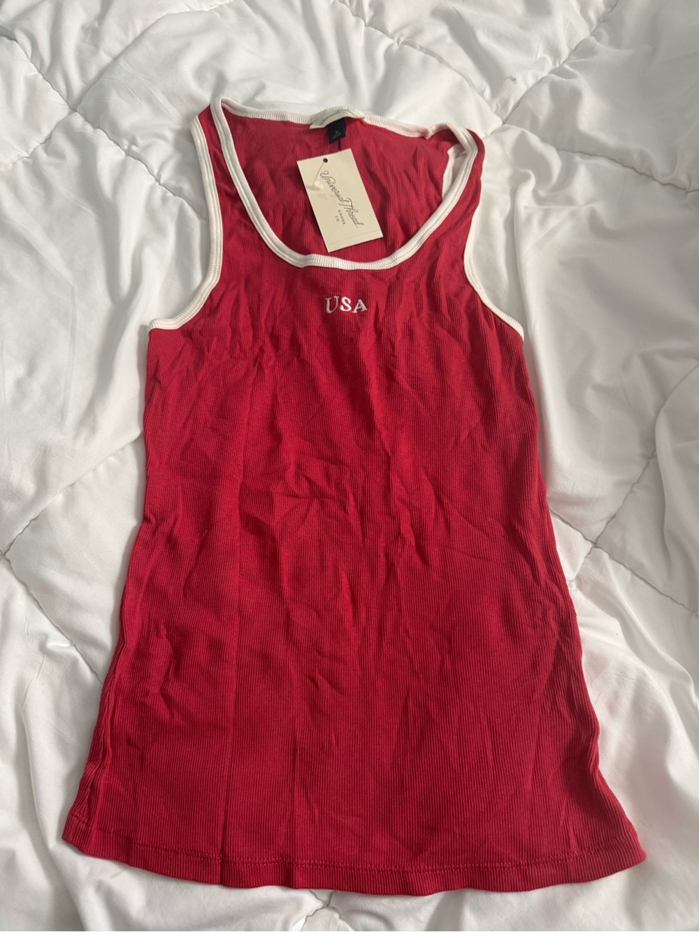 Universal Thread Red Ribbed Tank with White Trim